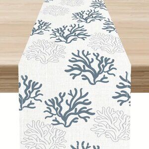 Costal Decor Sea Corals Pattern Table Runner - 12" x 48" - Beach Theme Linens